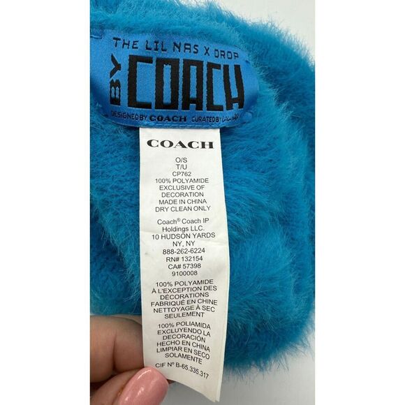 COACH THE LIL NAS X DROP BEANIE W/KITTENS PATCH NEW BLUE CP762 - Picture 3 of 3
